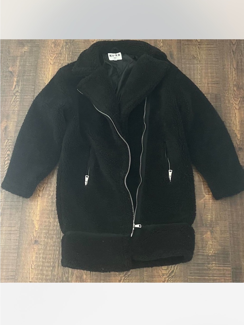 NA-KD Black Faux Shearling Teddy Jacket